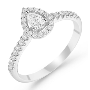 18ct White Gold Diamond Pear Shaped Halo Engagement Ring