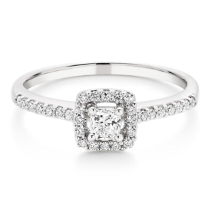 18ct White Gold Diamond Cushion Cut Halo Ring