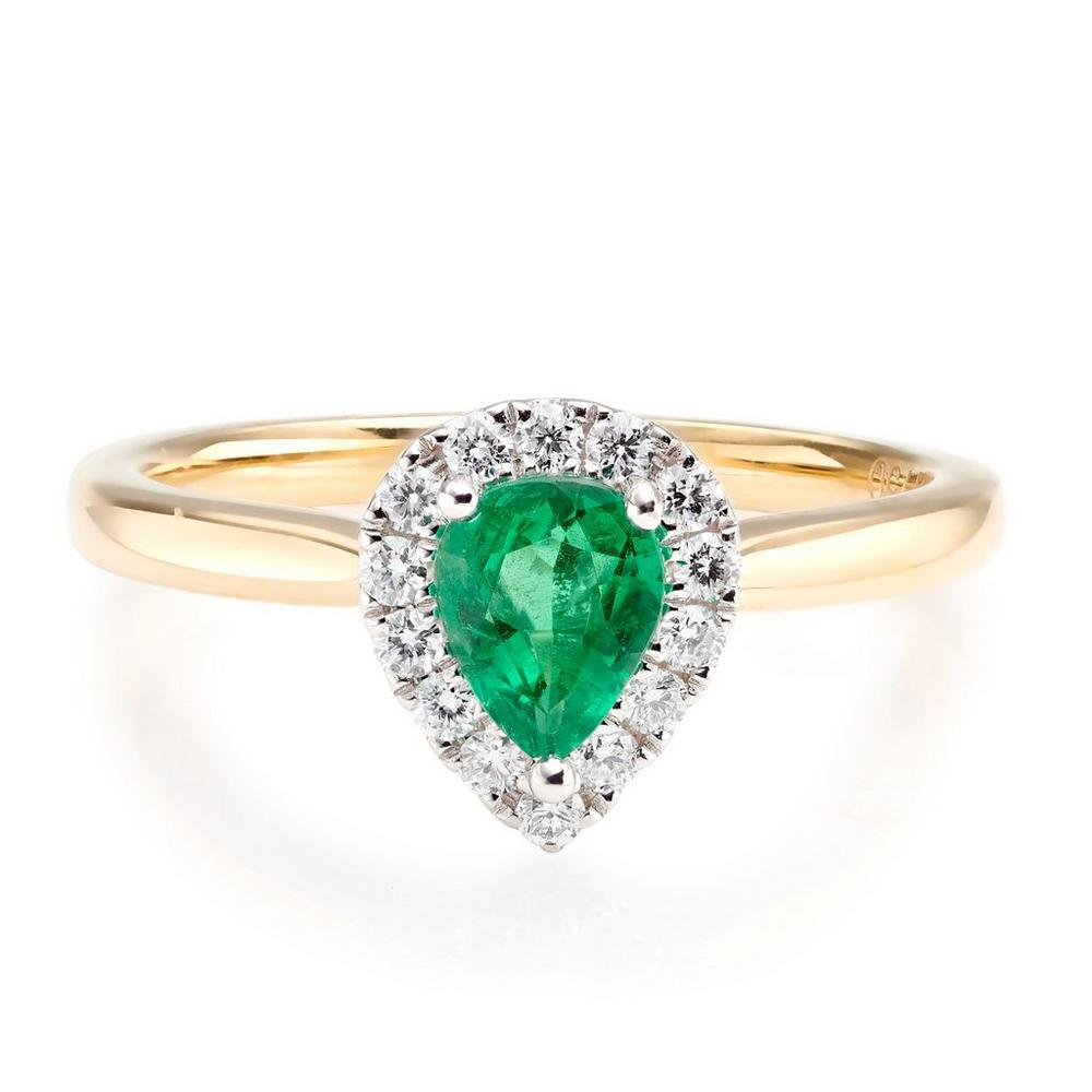 18ct Yellow Gold Diamond Emerald Ring