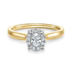 18ct Yellow Gold Diamond Oval Shaped Halo Engagement Ring
