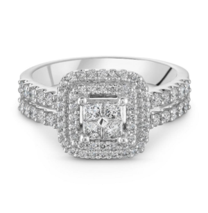 18ct White Gold Diamond Cluster Halo Engagement Ring